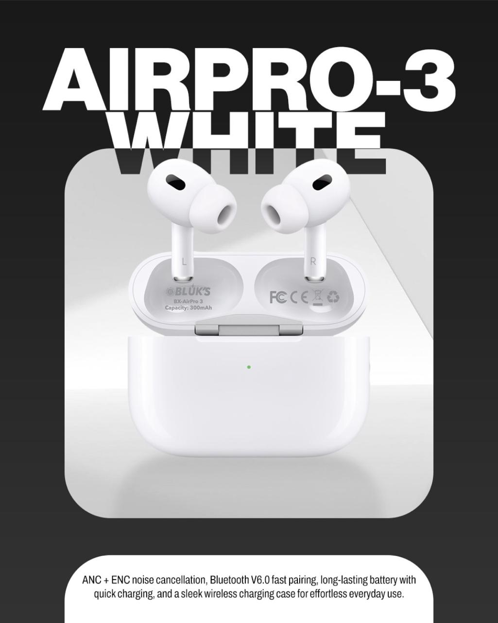 🎧 BLUKS BX-AIRPRO 3 Wireless Earbuds (ANC + ENC) – White Edition