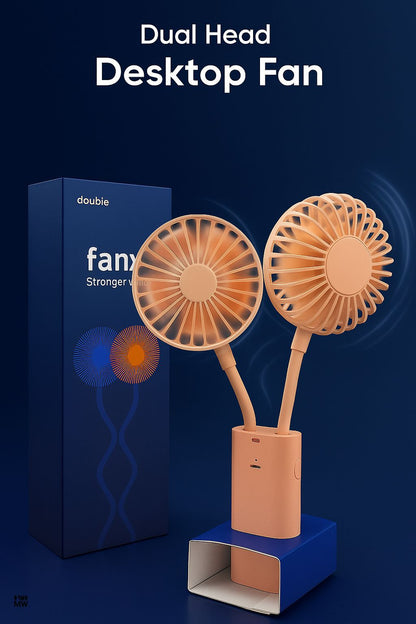 Rechargeable Dual Head Desktop Cooling Fan – 3000mAh Long Battery