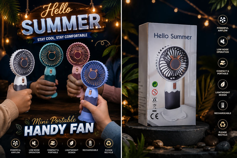 Mini Portable Handy Fan with Mobile Stand – USB Rechargeable