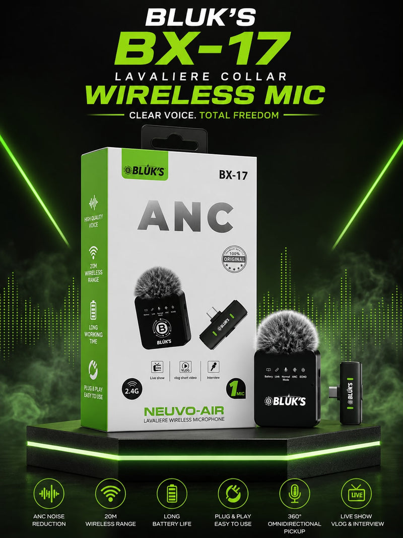 BLUK'S BX-17 Wireless ANC Lavalier Microphone (Type-C / iOS)