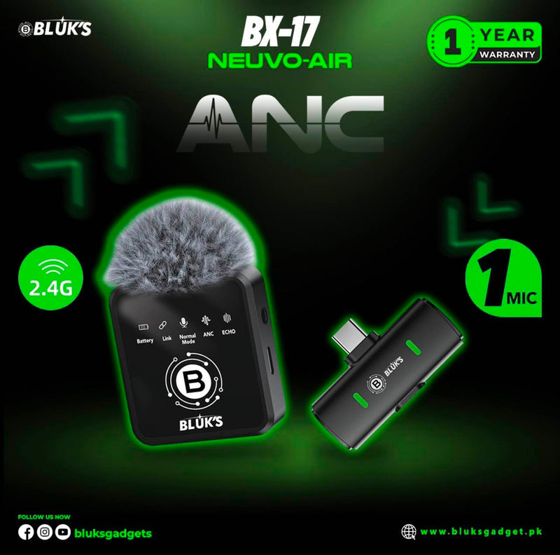 BLUK'S BX-17 Wireless ANC Lavalier Microphone (Type-C / iOS)
